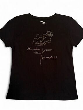 Bloom Where You Are Planted Black Women's Floral Rhinestone Tee